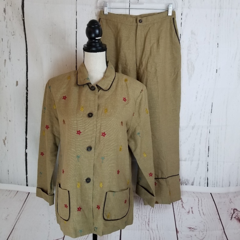 ELCC Ankle Pants Jacket Blazer Set Sz S Tan
